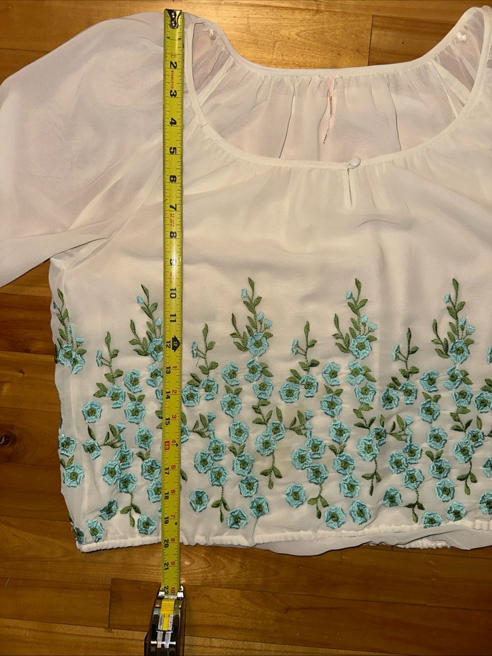 Free People Forget Me Not Embroidered Floral Blouse White Blue Boho Medium M - Picture 9 of 9